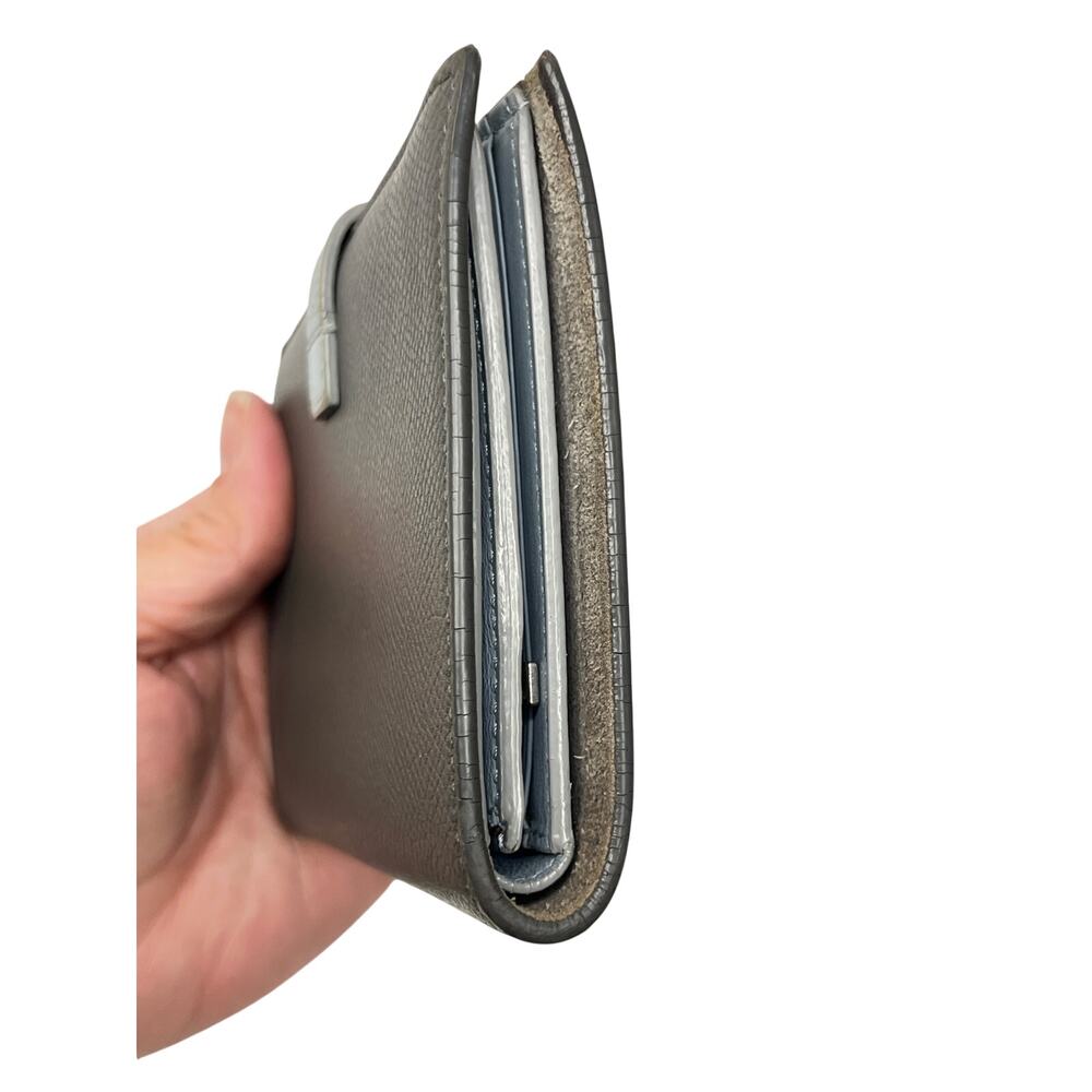 Celine Vintage Wallet Gray Leather Snap Strap Medium Wallet Blue Interior Italy - Picture 14 of 16